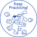 Teacher stamp “Keep Practicing!” for continued practice and learning – Blue ink