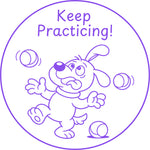 Teacher stamp “Keep Practicing!” for continued practice and learning – Purple ink
