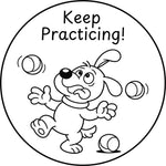 Teacher stamp “Keep Practicing!” for continued practice and learning – Black ink