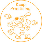 Teacher stamp “Keep Practicing!” for continued practice and learning – Orange ink