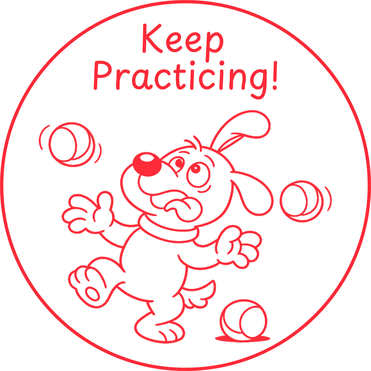 Teacher stamp “Keep Practicing!” for continued practice and learning – Red ink