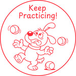 Teacher stamp “Keep Practicing!” for continued practice and learning – Red ink