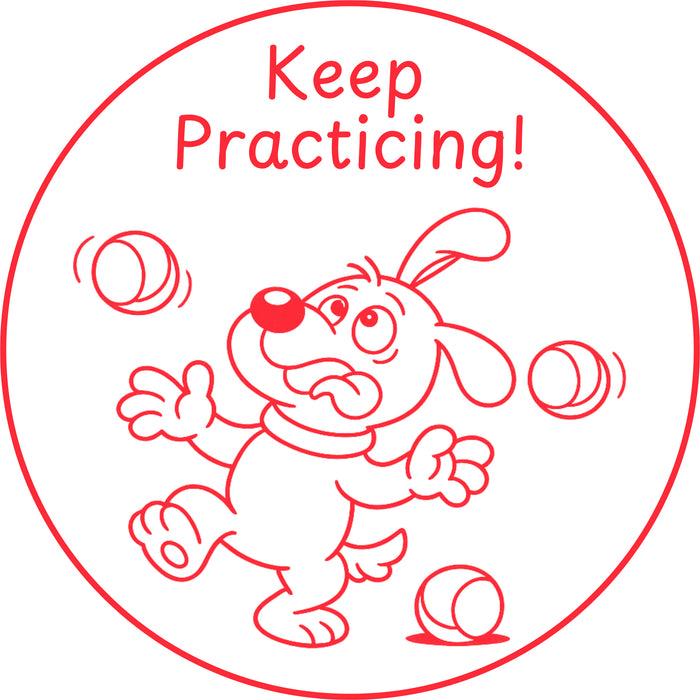 Teacher stamp “Keep Practicing!” for continued practice and learning – Red ink