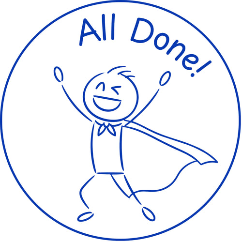 Teacher stamp “All Done!” for marking completed student work – Blue ink
