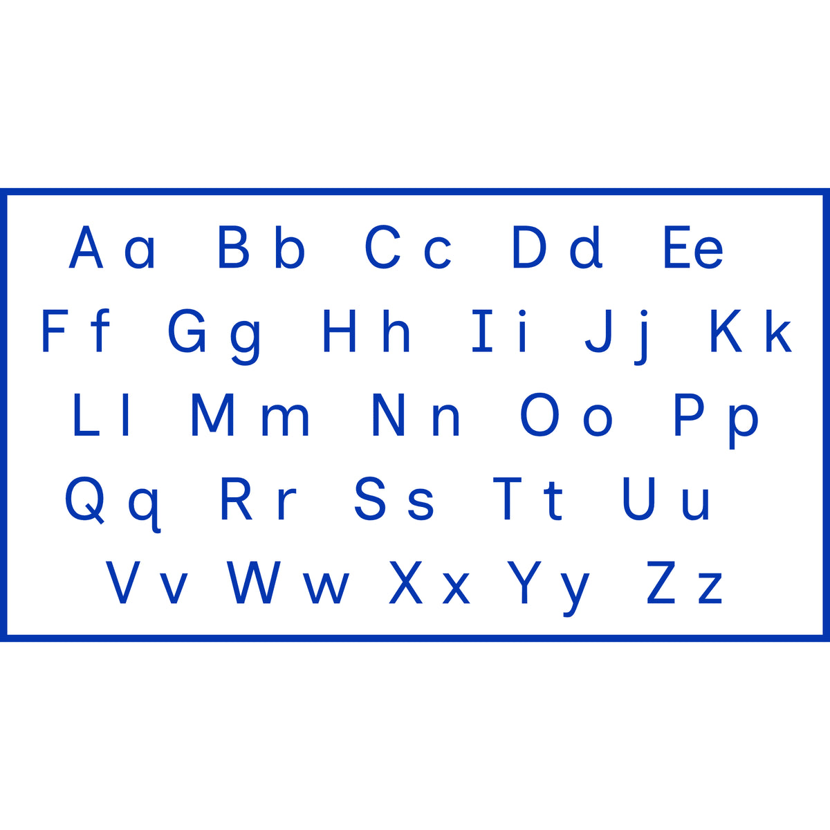 Teacher stamp “Alphabet” with uppercase and lowercase alphabet reference – Blue ink