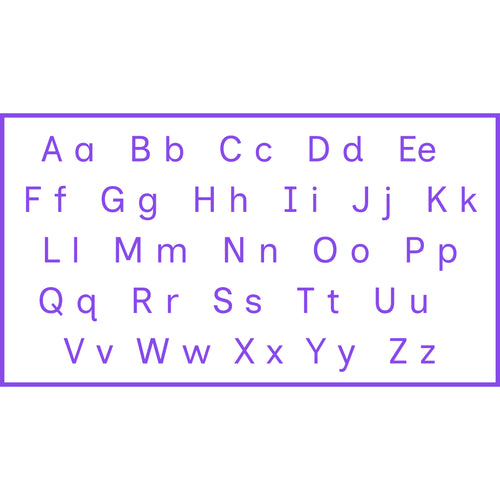 Teacher stamp “Alphabet” with uppercase and lowercase alphabet reference – Purple ink