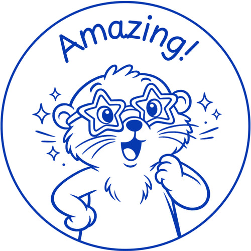 Teacher stamp “Amazing!” for celebrating strong student achievement – Blue ink