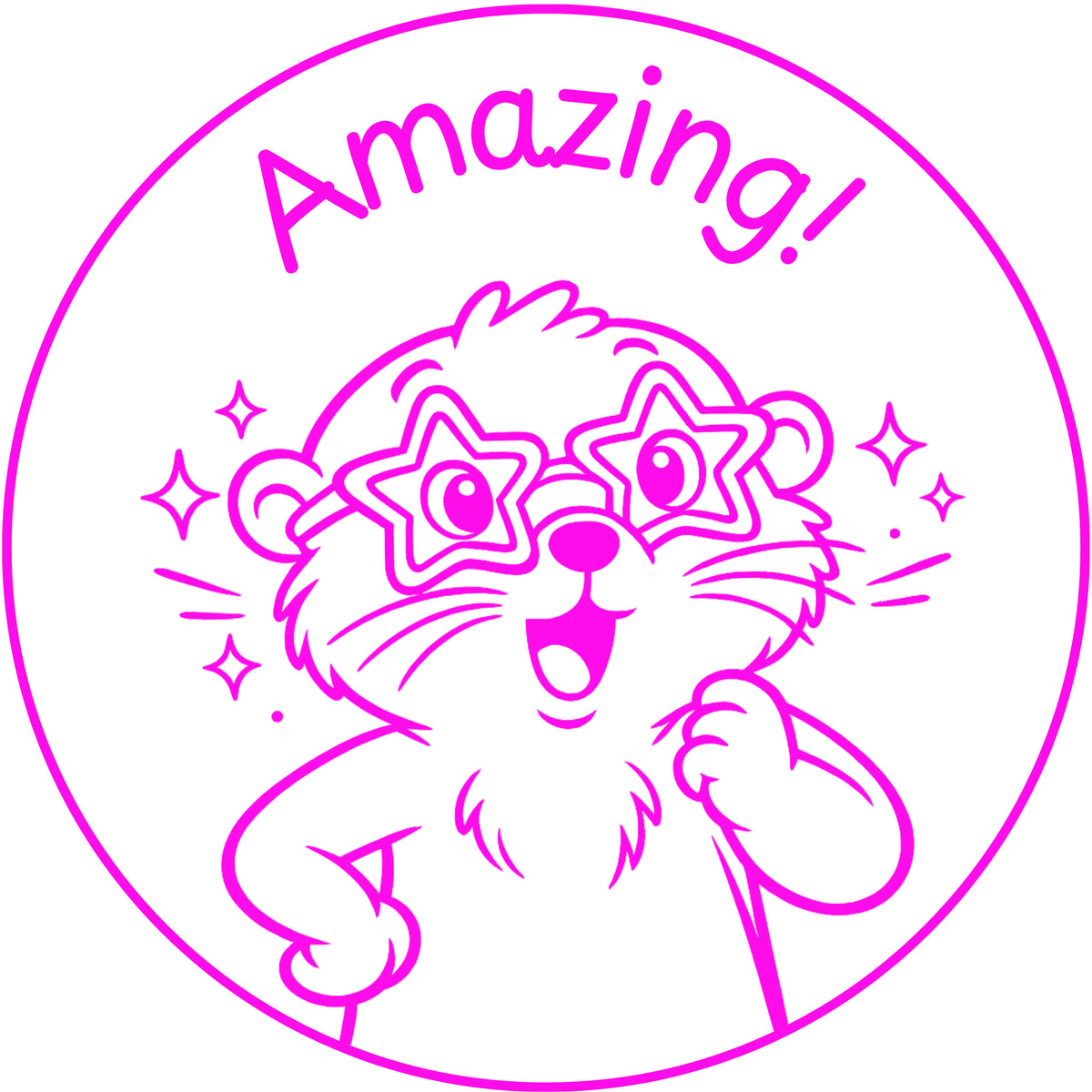 Teacher stamp “Amazing!” for celebrating strong student achievement – Pink ink