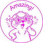 Teacher stamp “Amazing!” for celebrating strong student achievement – Pink ink