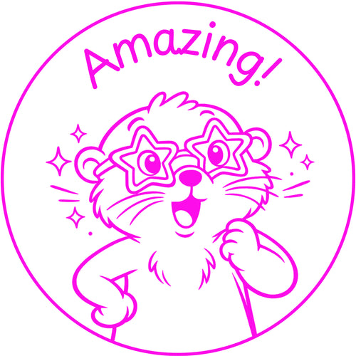 Teacher stamp “Amazing!” for celebrating strong student achievement – Pink ink