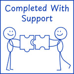 Teacher stamp “Completed with Support” for documenting adult or instructional support – Blue ink