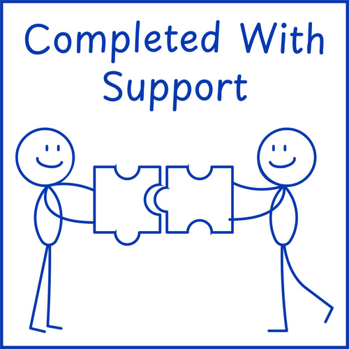 Teacher stamp “Completed with Support” for documenting adult or instructional support – Blue ink