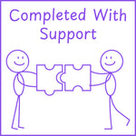 Teacher stamp “Completed with Support” for documenting adult or instructional support – Purple ink