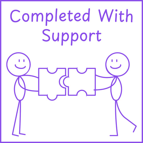 Teacher stamp “Completed with Support” for documenting adult or instructional support – Purple ink