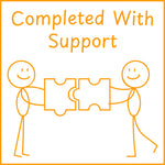 Teacher stamp “Completed with Support” for documenting adult or instructional support – Orange ink