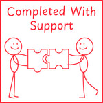Teacher stamp “Completed with Support” for documenting adult or instructional support – Red ink