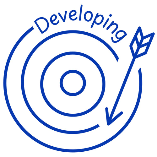 Teacher stamp “Developing” for formative feedback on learning in progress – Blue ink