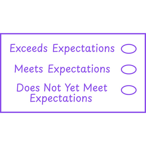 Teacher stamp “Expectations – 3 Criteria” with three-level expectations feedback scale – Purple ink