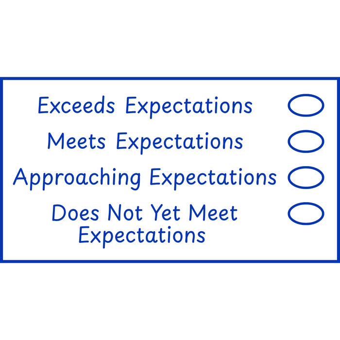 Teacher stamp “Expectations – 4 Criteria” with four-level expectations feedback scale – Blue ink