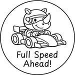 Teacher stamp “Full Speed Ahead!” for encouraging continued student progress – Black ink