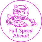 Teacher stamp “Full Speed Ahead!” for encouraging continued student progress – Pink ink