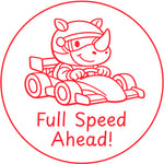 Teacher stamp “Full Speed Ahead!” for encouraging continued student progress – Red ink