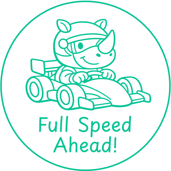 Teacher stamp “Full Speed Ahead!” for encouraging continued student progress – Green ink