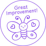 Teacher stamp “Great Improvement!” for recognizing student growth and progress – Purple ink