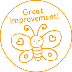 Teacher stamp “Great Improvement!” for recognizing student growth and progress – Orange ink