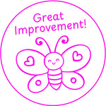Teacher stamp “Great Improvement!” for recognizing student growth and progress – Pink ink