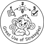 Teacher stamp “Great Use of Strategies!” for strategic thinking and learning – Black ink