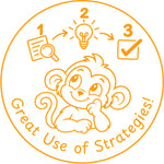 Teacher stamp “Great Use of Strategies!” for strategic thinking and learning – Orange ink