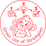 Teacher stamp “Great Use of Strategies!” for strategic thinking and learning – Red ink