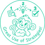 Teacher stamp “Great Use of Strategies!” for strategic thinking and learning – Green ink
