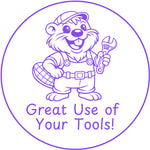 Teacher stamp “Great Use of Your Tools!” for effective use of learning supports – Purple ink
