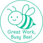 Teacher stamp “Great Work, Busy Bee!” for recognizing strong student effort – Green ink