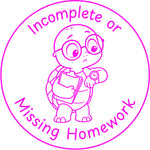Teacher stamp “Incomplete or Missing Homework” for homework follow-up – Pink ink