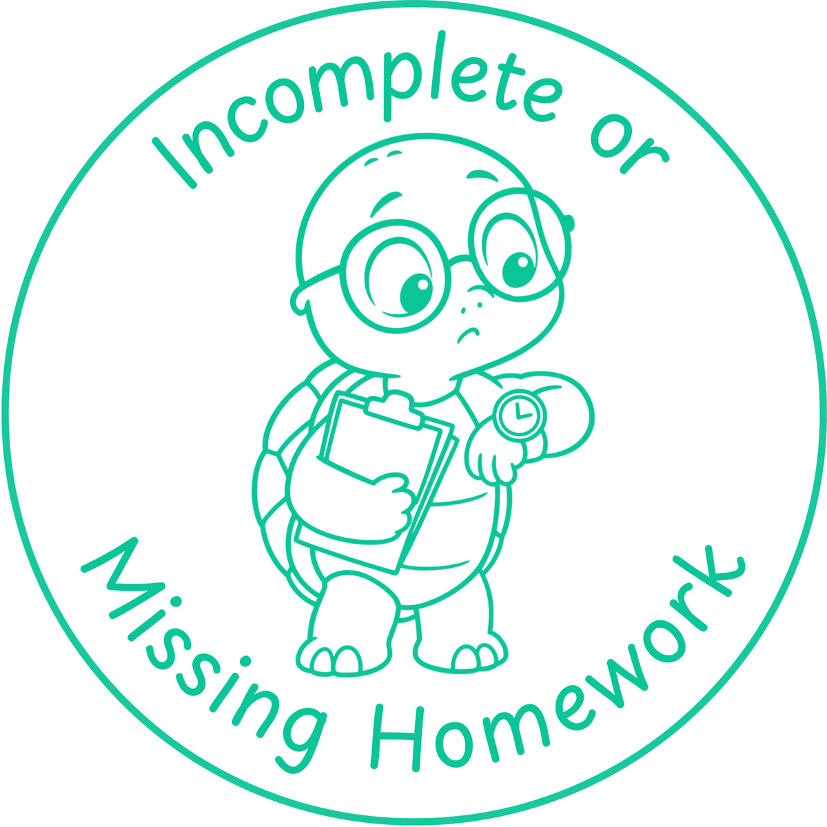 Teacher stamp “Incomplete or Missing Homework” for homework follow-up – Green ink