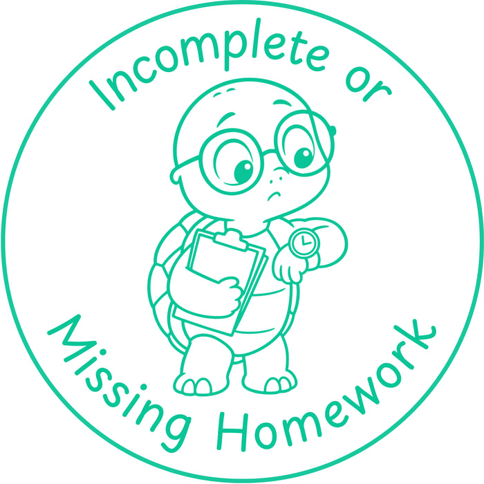 Teacher stamp “Incomplete or Missing Homework” for homework follow-up – Green ink