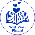 Teacher stamp “Neat Work Please!” for clearer and more organized student work – Blue ink