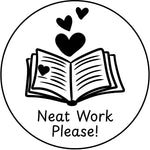 Teacher stamp “Neat Work Please!” for clearer and more organized student work – Black ink