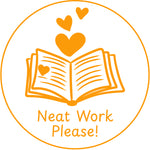 Teacher stamp “Neat Work Please!” for clearer and more organized student work – Orange ink