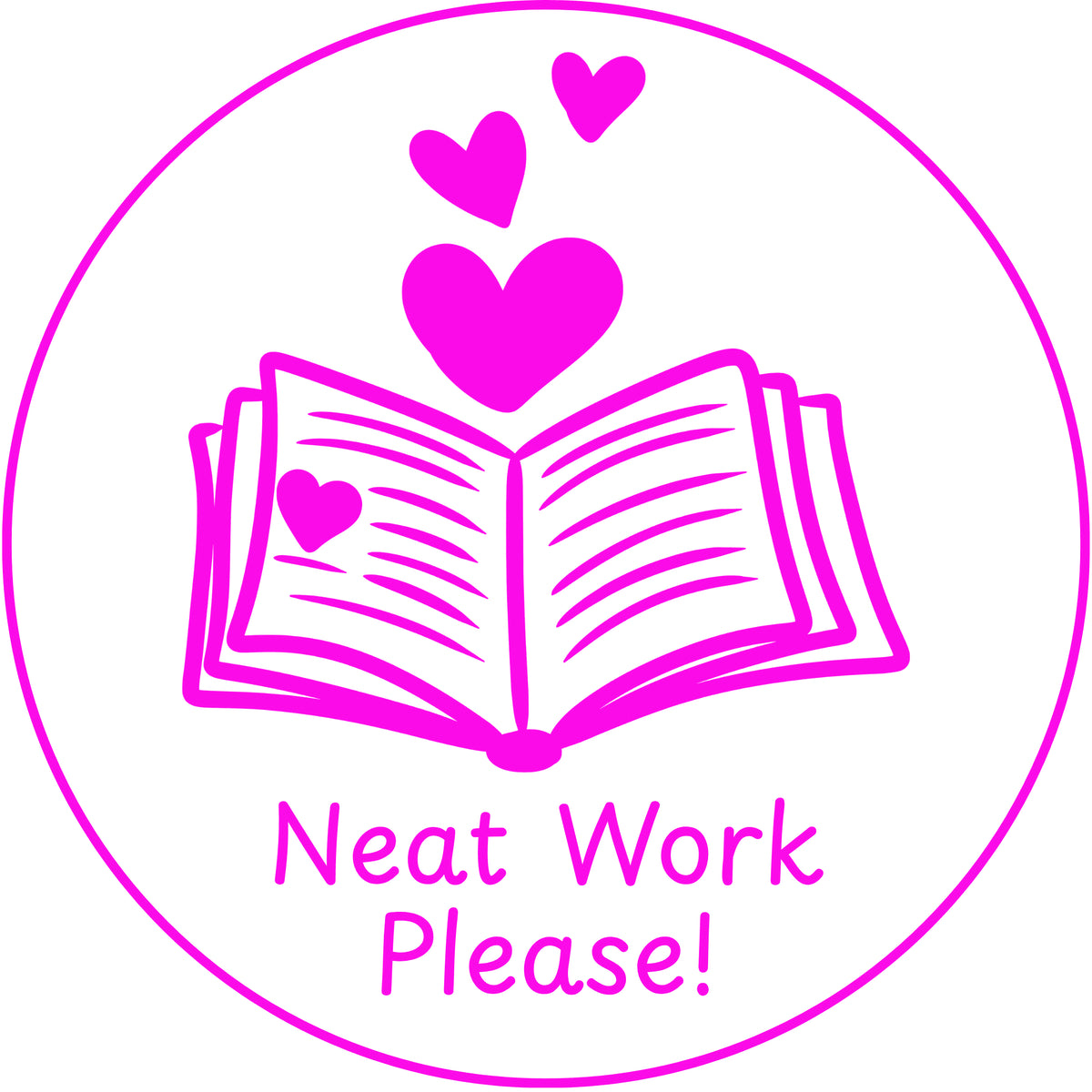 Teacher stamp “Neat Work Please!” for clearer and more organized student work – Pink ink