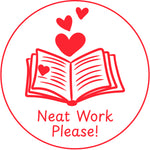 Teacher stamp “Neat Work Please!” for clearer and more organized student work – Red ink