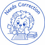 Teacher stamp “Needs Correction” for revision and next-step feedback – Blue ink