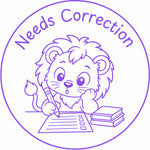 Teacher stamp “Needs Correction” for revision and next-step feedback – Purple ink