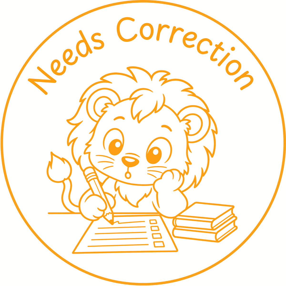 Teacher stamp “Needs Correction” for revision and next-step feedback – Orange ink