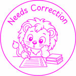 Teacher stamp “Needs Correction” for revision and next-step feedback – Pink ink
