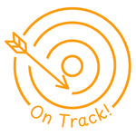 Teacher stamp “On Track!” for recognizing positive progress toward learning goals – Orange ink