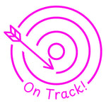 Teacher stamp “On Track!” for recognizing positive progress toward learning goals – Pink ink